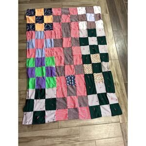VTG Colorful Patchwork Handmade Quilt Throw Wall Decor 64"x44" Reversible 1970s